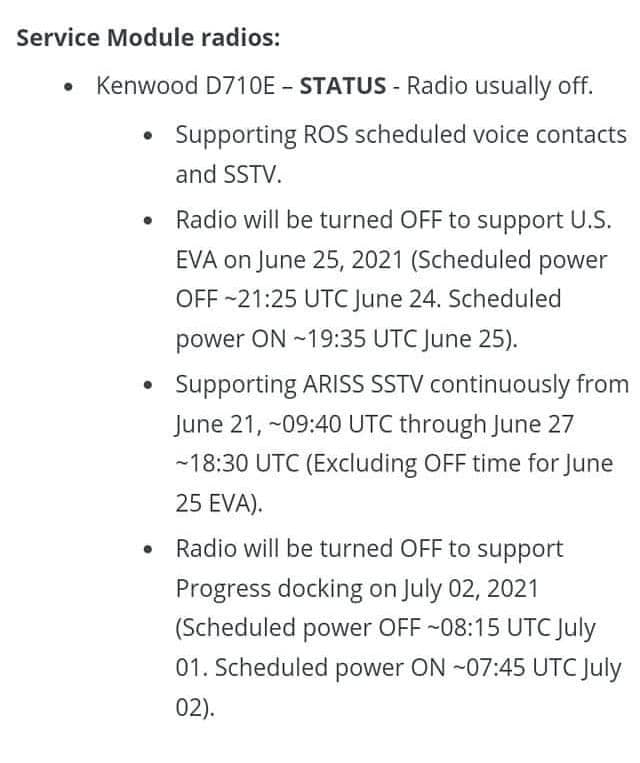 Уточнение по работе ARISS на МКС.Kenwood D710EСегодня 25 июня запланировано включение около 19