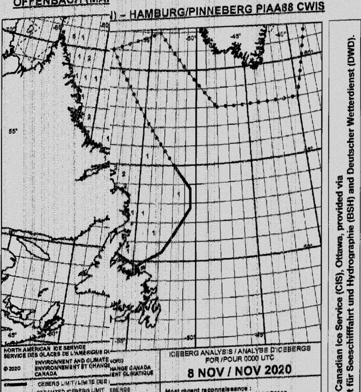 7880 khz 1517 utc, FAX ГАМБУРГ, передавалась карта Канады, Ньюфауленд, Атлантика