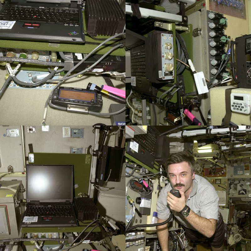 Любительское радио на борту МКС. На фото Космонавт Александр Юрьевич Калери, полет 8-й экспедиции, на станции МКС-Ham Kenwood D700 из служебного модуля 