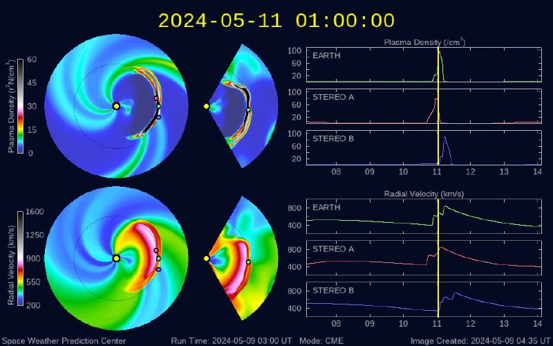 ‼️На Солнце произошла целая серия мощных вспышек с выбросами в сторону Земли и в ближайшие ночи будут северные сияния над всей территорией России‼️За последние 32 часа (с 5 утра 8 мая по 12 часов дня 9 мая) на Солнце произошло 4 вспышки класса 